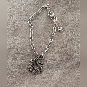 Brightin Silver and Gold Chain Link Bracelet with Crystal Charm